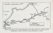 Sketch map showing original alignment of Hayle Railway of 1838 and modifications made by West Cornwall Railway in 1852 Sketch map showing original alignment of Hayle Railway of 1838 and modifications made by West Cornwall Railway in 1852